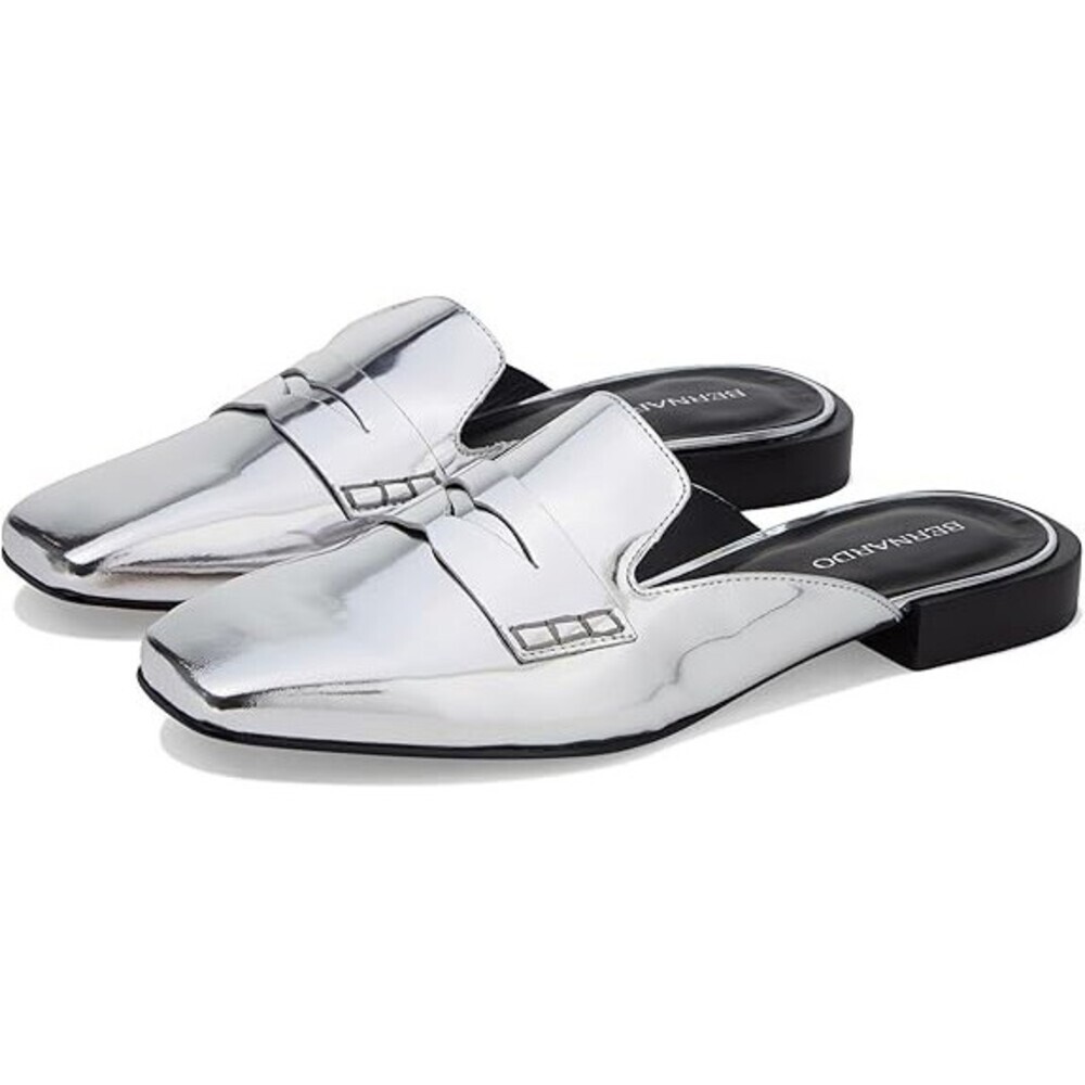 Bernardo Penny Loafer Mule Women's US 7.5 Silver Leather Flat Shoes ZOGG1075